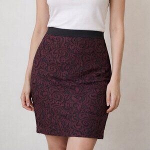 Ann Taylor Loft Lace Skirt Burgundy & Black Size 4P NWT